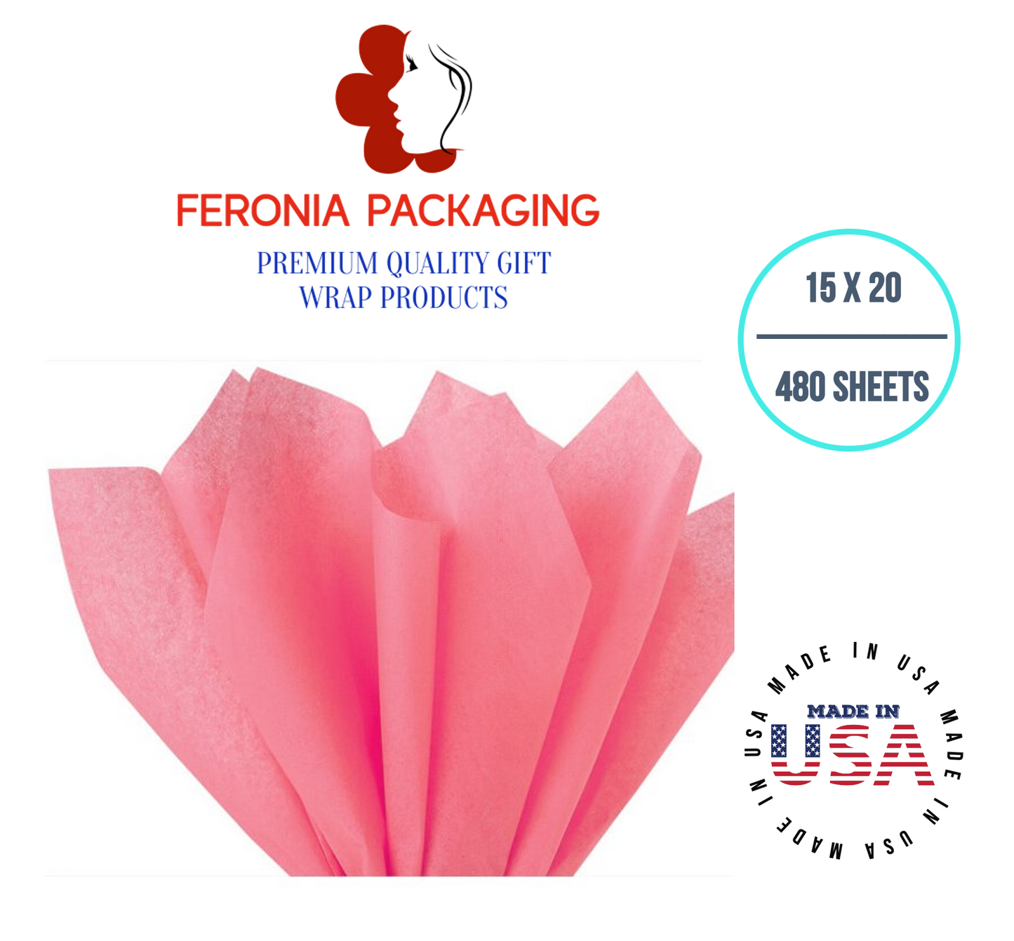 Coral Rose Tissue Paper Squares, Bulk 480 Sheets, Premium Gift Wrap and Art Supplies for Birthdays, Holidays, or Presents by Feronia packaging, Large 15 Inch x 20 Inch