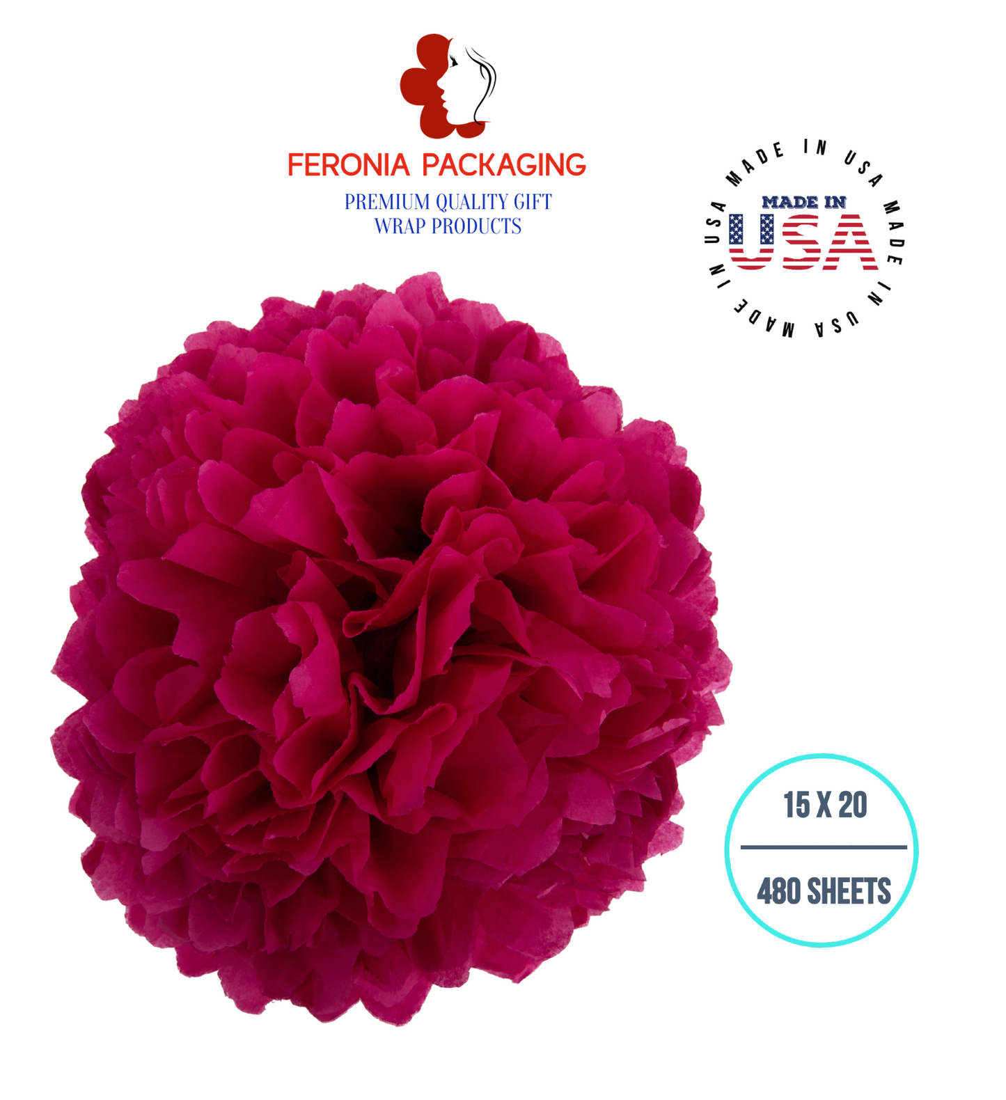 HotPink Tissue Paper Squares, Bulk 480 Sheets, Premium Gift Wrap and Art Supplies for Birthdays, Holidays, or Presents by Feronia packaging, Large 15 Inch x 20 Inch