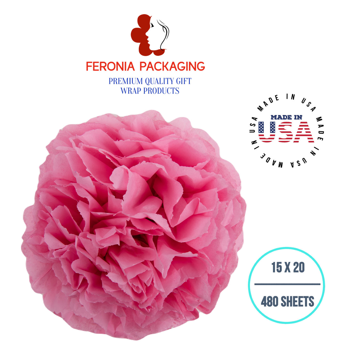 Pink Tissue Paper Squares, Bulk 480 Sheets, Premium Gift Wrap and Art Supplies for Birthdays, Holidays, or Presents by Feronia packaging, Large 15 Inch x 20 Inch