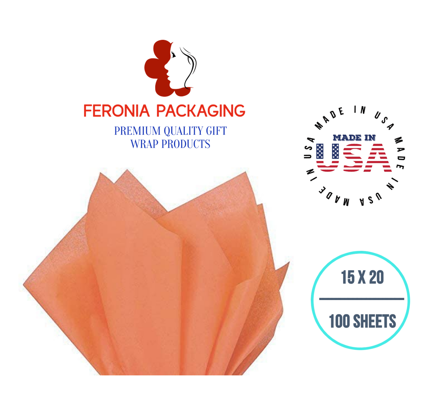 Terra Cotta Tissue Paper Squares, Bulk 100 Sheets, Premium Gift Wrap and Art Supplies for Birthdays, Holidays, or Presents by Feronia packaging, Large 15 Inch x 20 Inch
