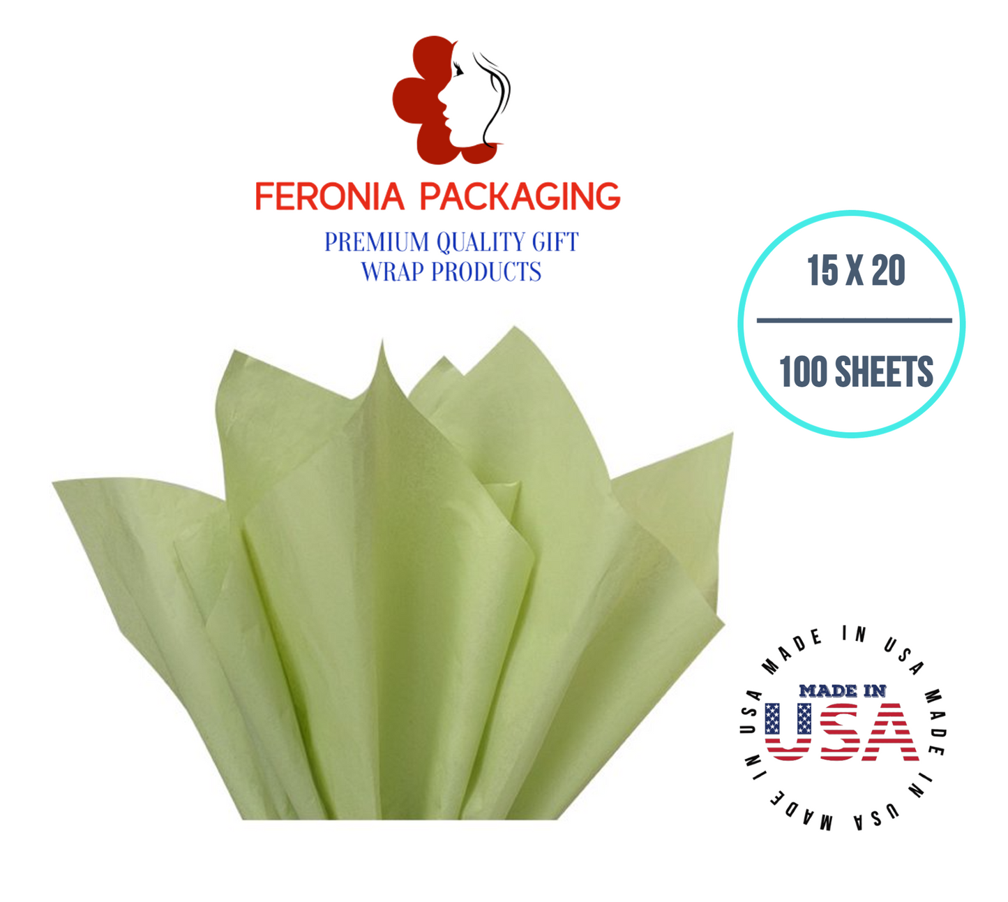 Sage Tissue Paper Squares, Bulk 100 Sheets, Premium Gift Wrap and Art Supplies for Birthdays, Holidays, or Presents by Feronia packaging, Large 15 Inch x 20 Inch