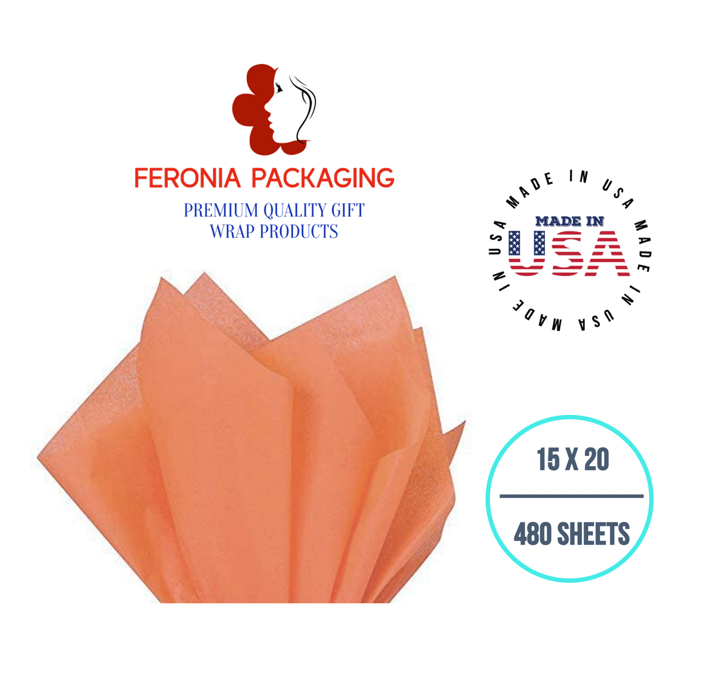 Terra Cotta Tissue Paper Squares, Bulk 480 Sheets, Premium Gift Wrap and Art Supplies for Birthdays, Holidays, or Presents by Feronia packaging, Large 15 Inch x 20 Inch