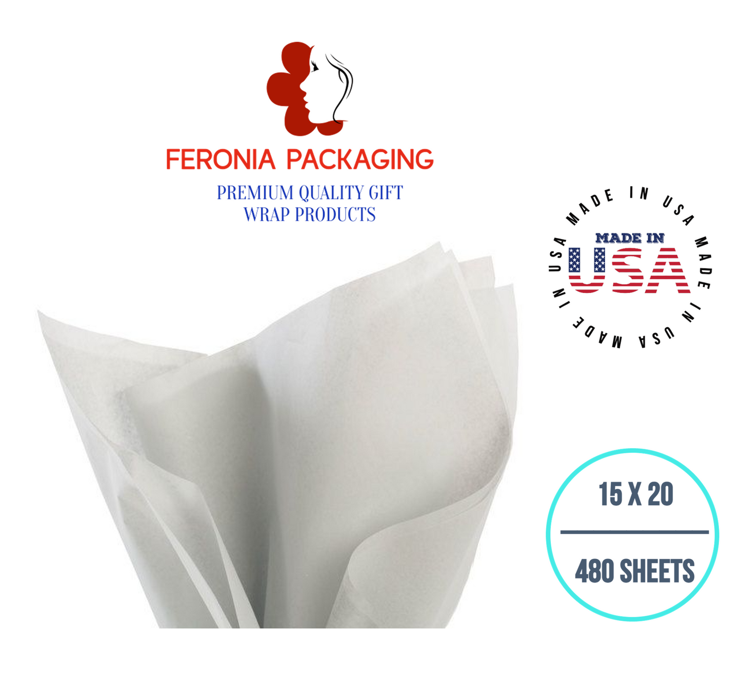 Morning Mist Tissue Paper Squares, Bulk 480 Sheets, Premium Gift Wrap and Art Supplies for Birthdays, Holidays, or Presents by Feronia packaging, Large 15 Inch x 20 Inch