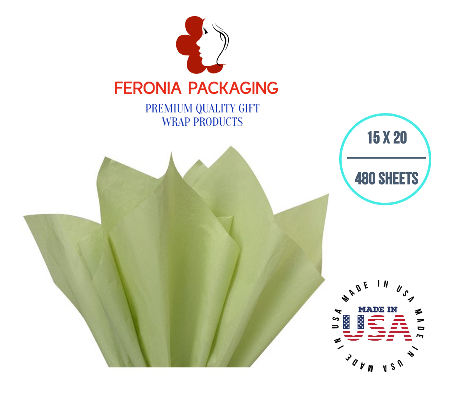 Sage Tissue Paper Squares, Bulk 480 Sheets, Premium Gift Wrap and Art Supplies for Birthdays, Holidays, or Presents by Feronia packaging, Large 15 Inch x 20 Inch