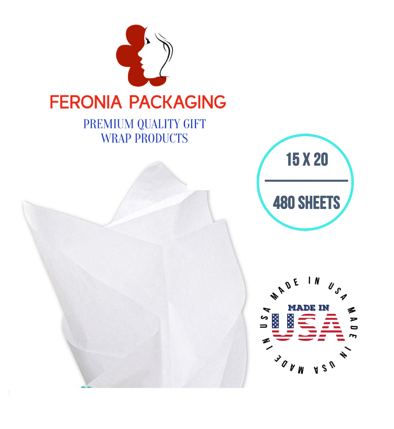 White Tissue Paper Squares, Bulk 480 Sheets, Premium Gift Wrap and Art Supplies for Birthdays, Holidays, or Presents by Feronia packaging, Large 15 Inch x 20 Inch