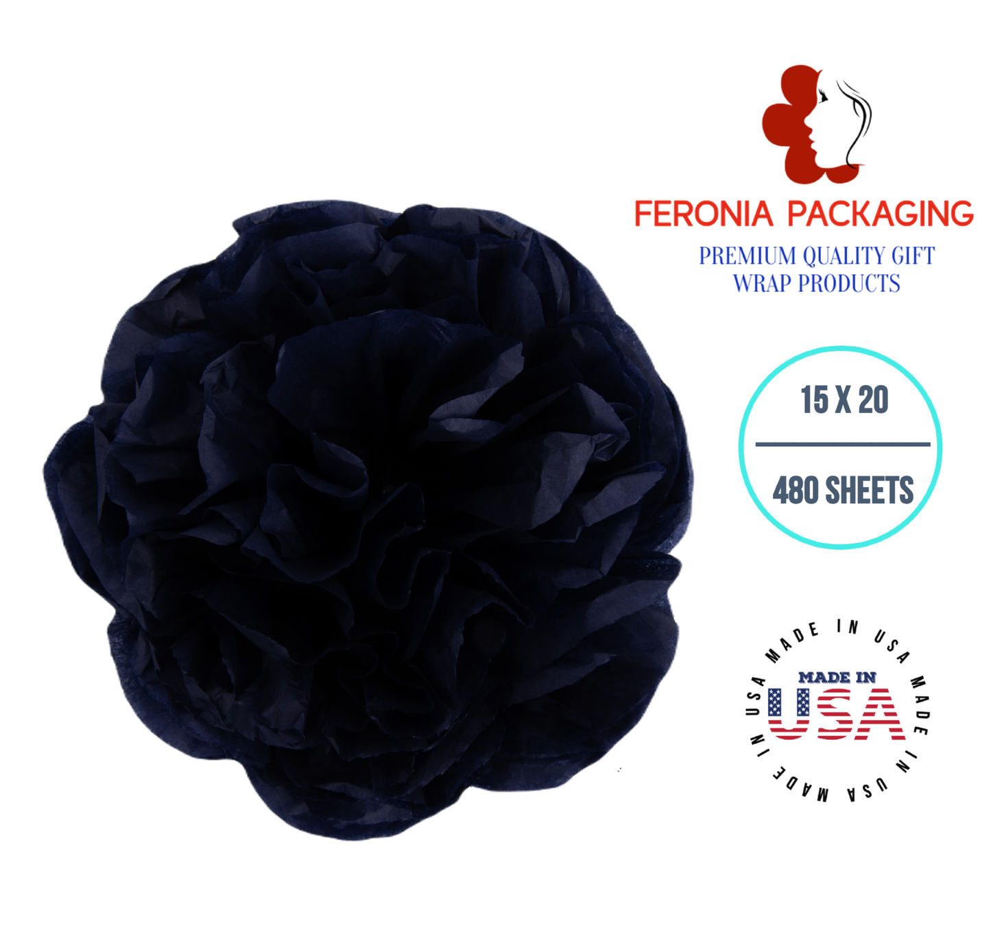 Black Tissue Paper Squares, Bulk 480 Sheets, Premium Gift Wrap and Art Supplies for Birthdays, Holidays, or Presents by Feronia packaging, Large 15 Inch x 20 Inch