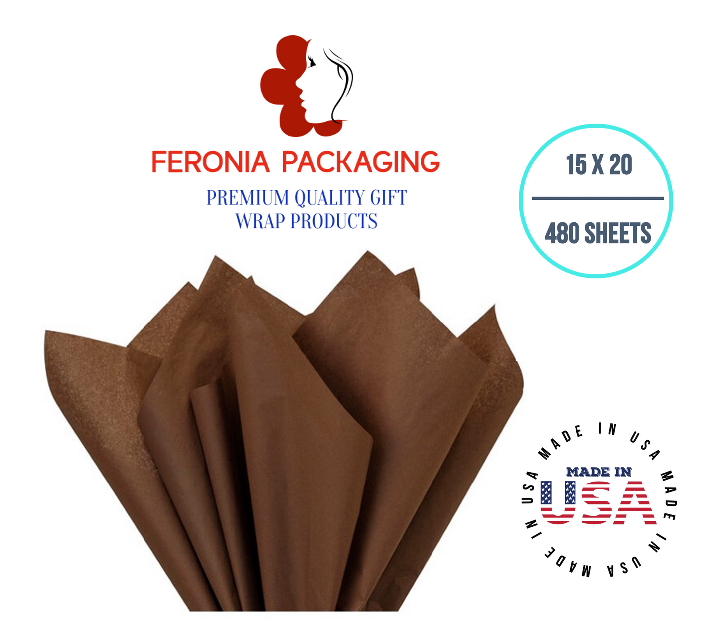 Chocolate Tissue Paper Squares, Bulk 480 Sheets, Premium Gift Wrap and Art Supplies for Birthdays, Holidays, or Presents by Feronia packaging, Large 15 Inch x 20 Inch