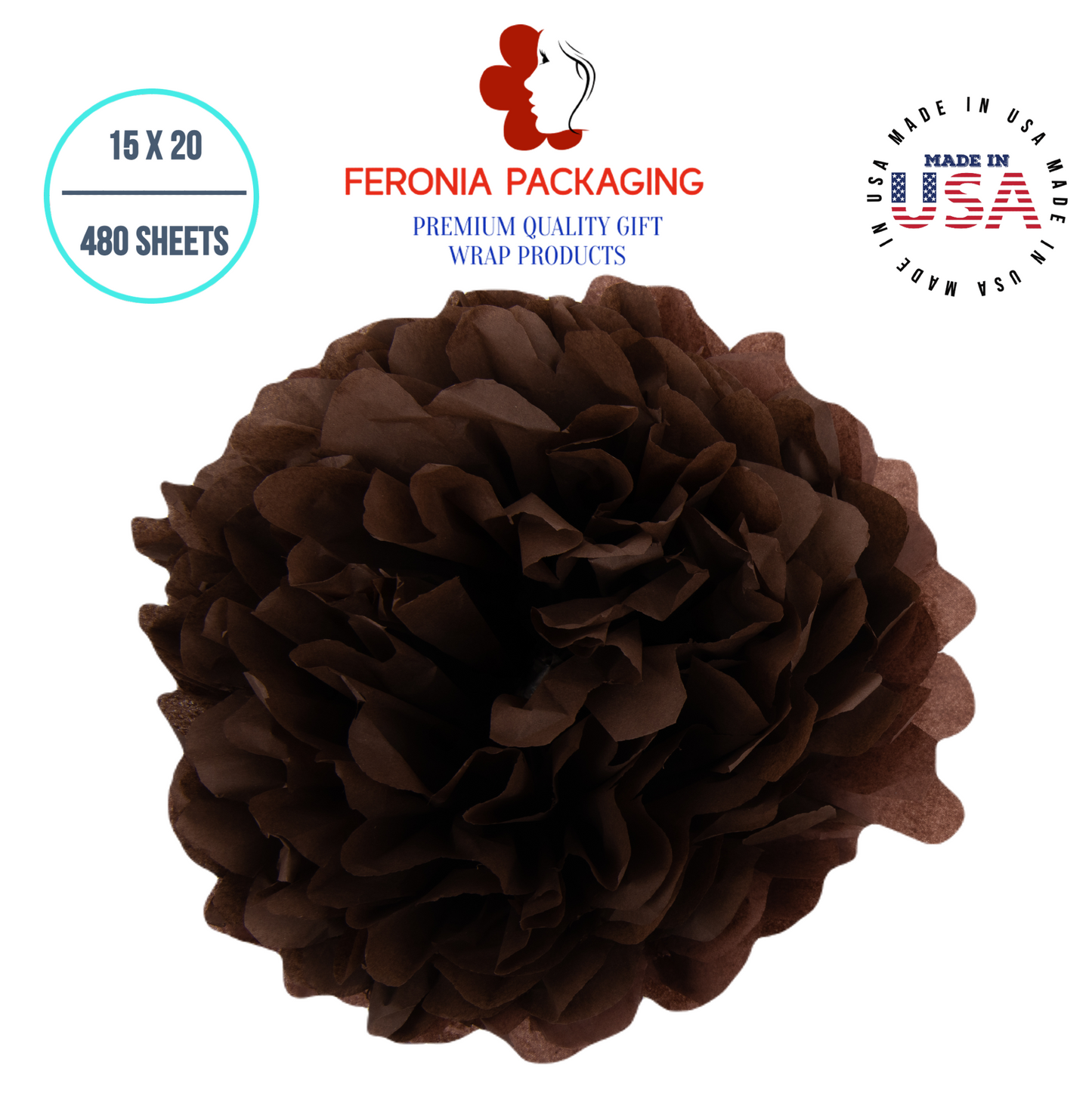 Chocolate Tissue Paper Squares, Bulk 480 Sheets, Premium Gift Wrap and Art Supplies for Birthdays, Holidays, or Presents by Feronia packaging, Large 15 Inch x 20 Inch