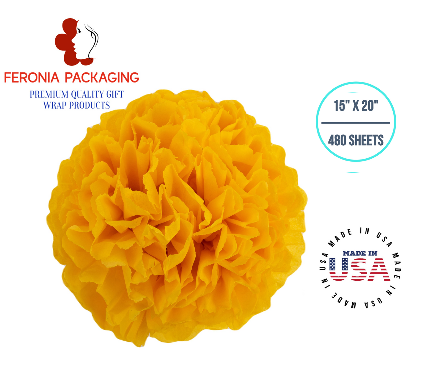 Dandelion Tissue Paper Squares, Bulk 480 Sheets, Premium Gift Wrap and Art Supplies for Birthdays, Holidays, or Presents by Feronia packaging, Large 15 Inch x 20 Inch