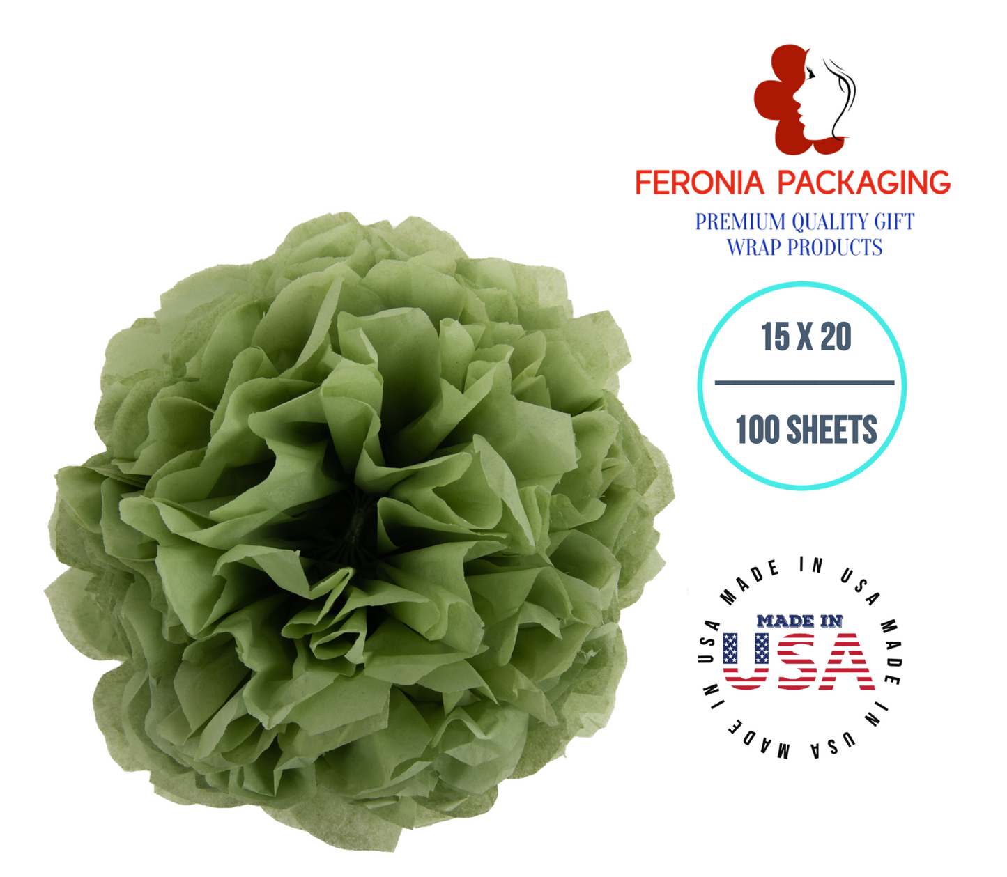 Sage Tissue Paper Squares, Bulk 100 Sheets, Premium Gift Wrap and Art Supplies for Birthdays, Holidays, or Presents by Feronia packaging, Large 15 Inch x 20 Inch