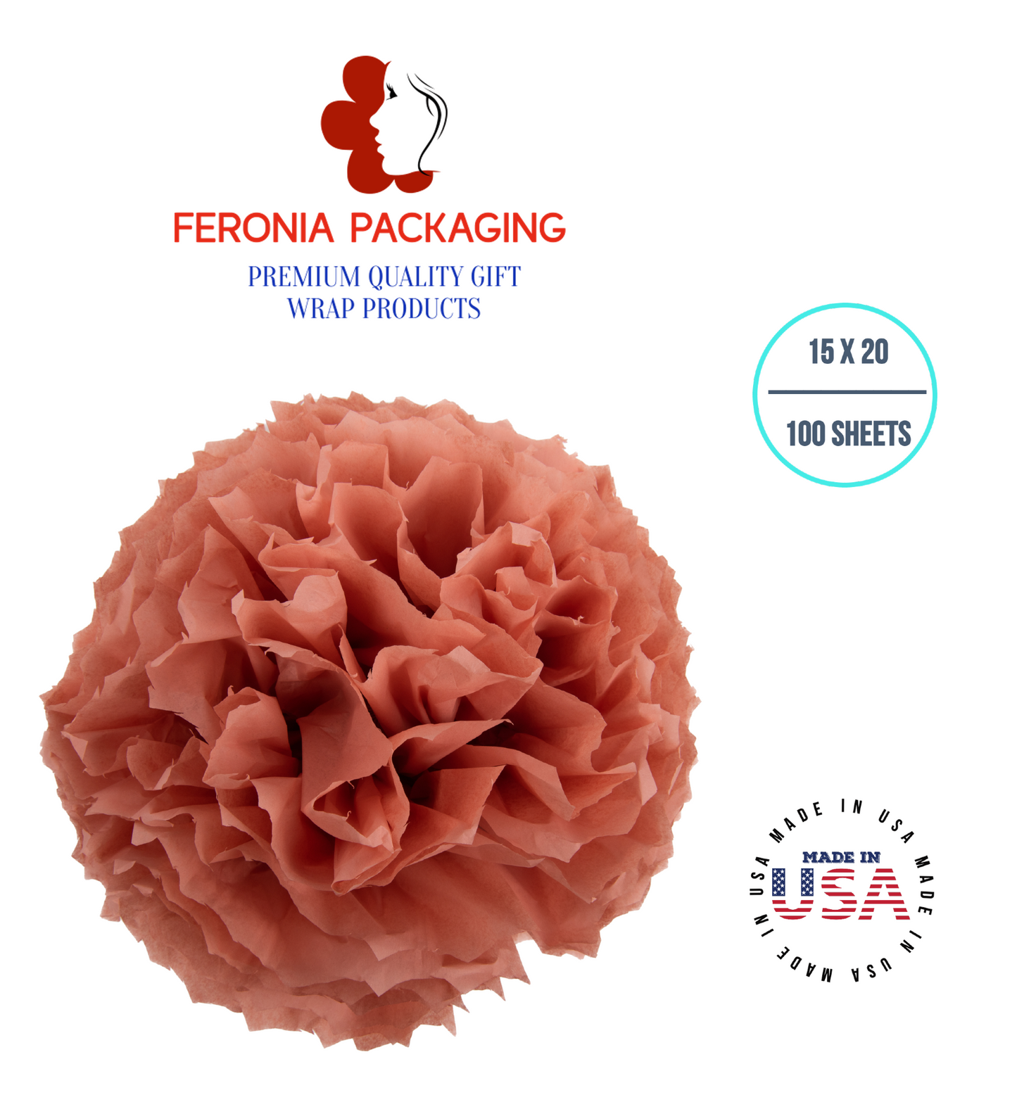 Terra Cotta Tissue Paper Squares, Bulk 100 Sheets, Premium Gift Wrap and Art Supplies for Birthdays, Holidays, or Presents by Feronia packaging, Large 15 Inch x 20 Inch