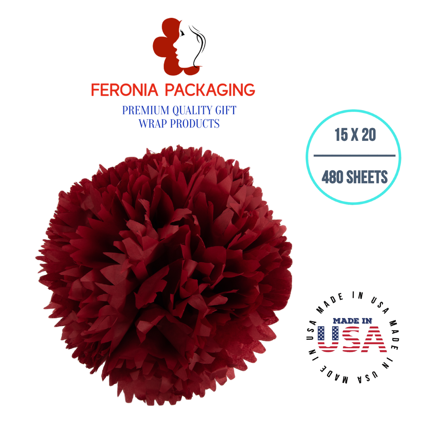 Scarlet Red Tissue Paper Squares, Bulk 480 Sheets, Premium Gift Wrap and Art Supplies for Birthdays, Holidays, or Presents by Feronia packaging, Large 15 Inch x 20 Inch