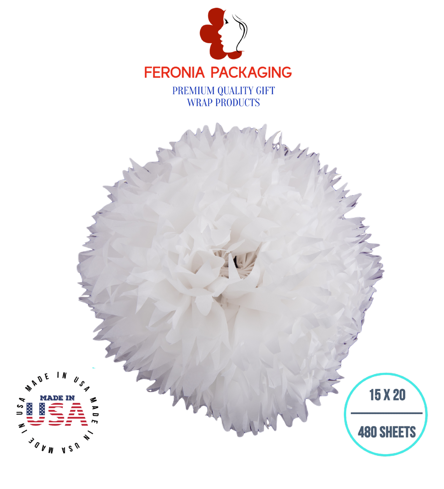 White Tissue Paper Squares, Bulk 480 Sheets, Premium Gift Wrap and Art Supplies for Birthdays, Holidays, or Presents by Feronia packaging, Large 15 Inch x 20 Inch