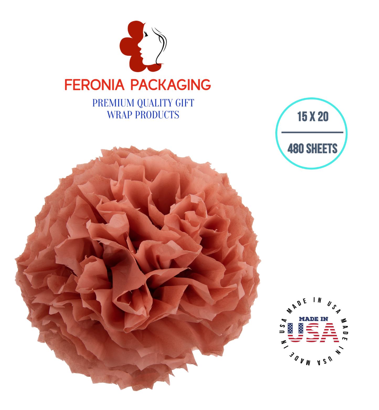 Terra Cotta Tissue Paper Squares, Bulk 480 Sheets, Premium Gift Wrap and Art Supplies for Birthdays, Holidays, or Presents by Feronia packaging, Large 15 Inch x 20 Inch