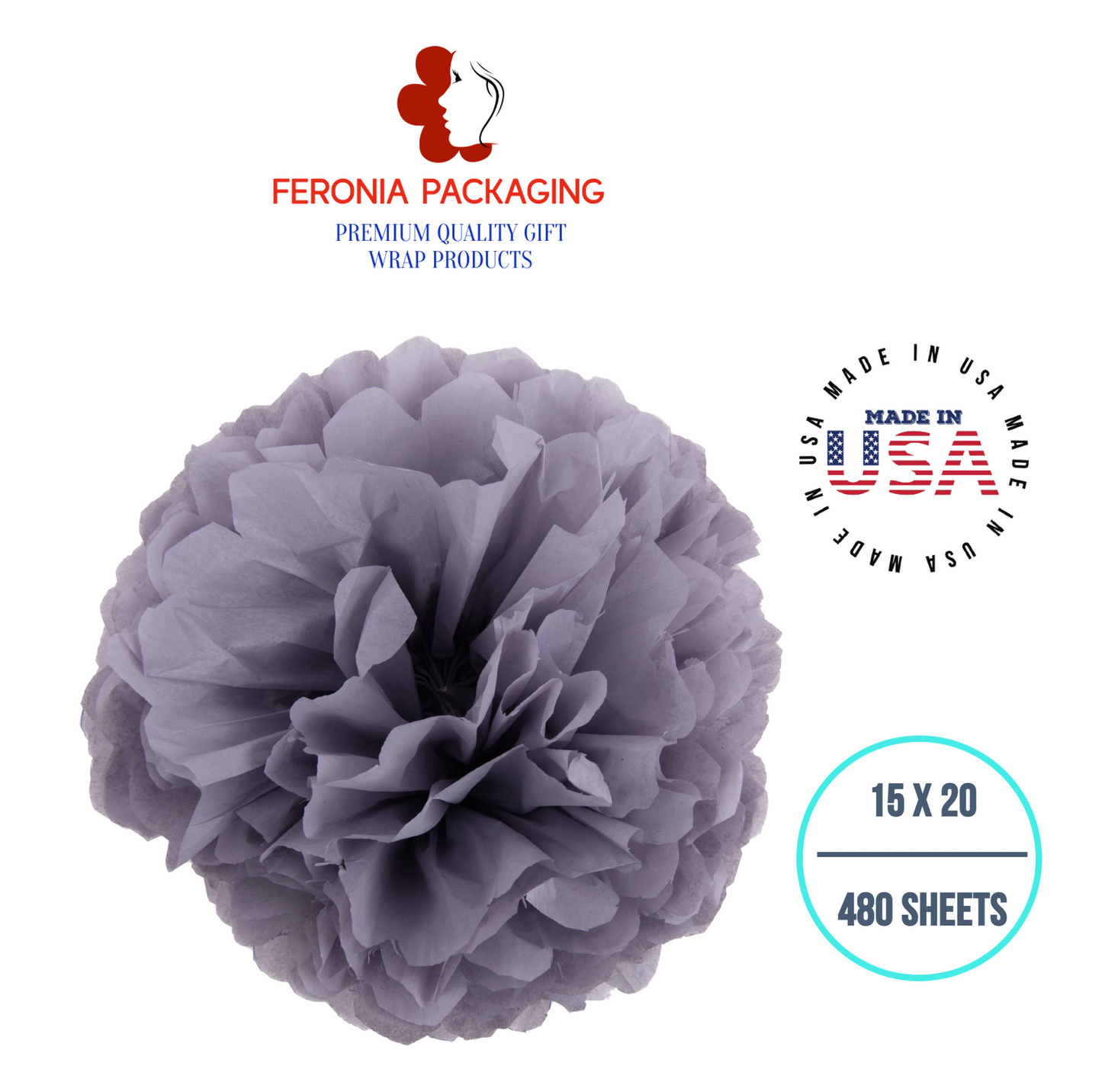 Morning Mist Tissue Paper Squares, Bulk 480 Sheets, Premium Gift Wrap and Art Supplies for Birthdays, Holidays, or Presents by Feronia packaging, Large 15 Inch x 20 Inch