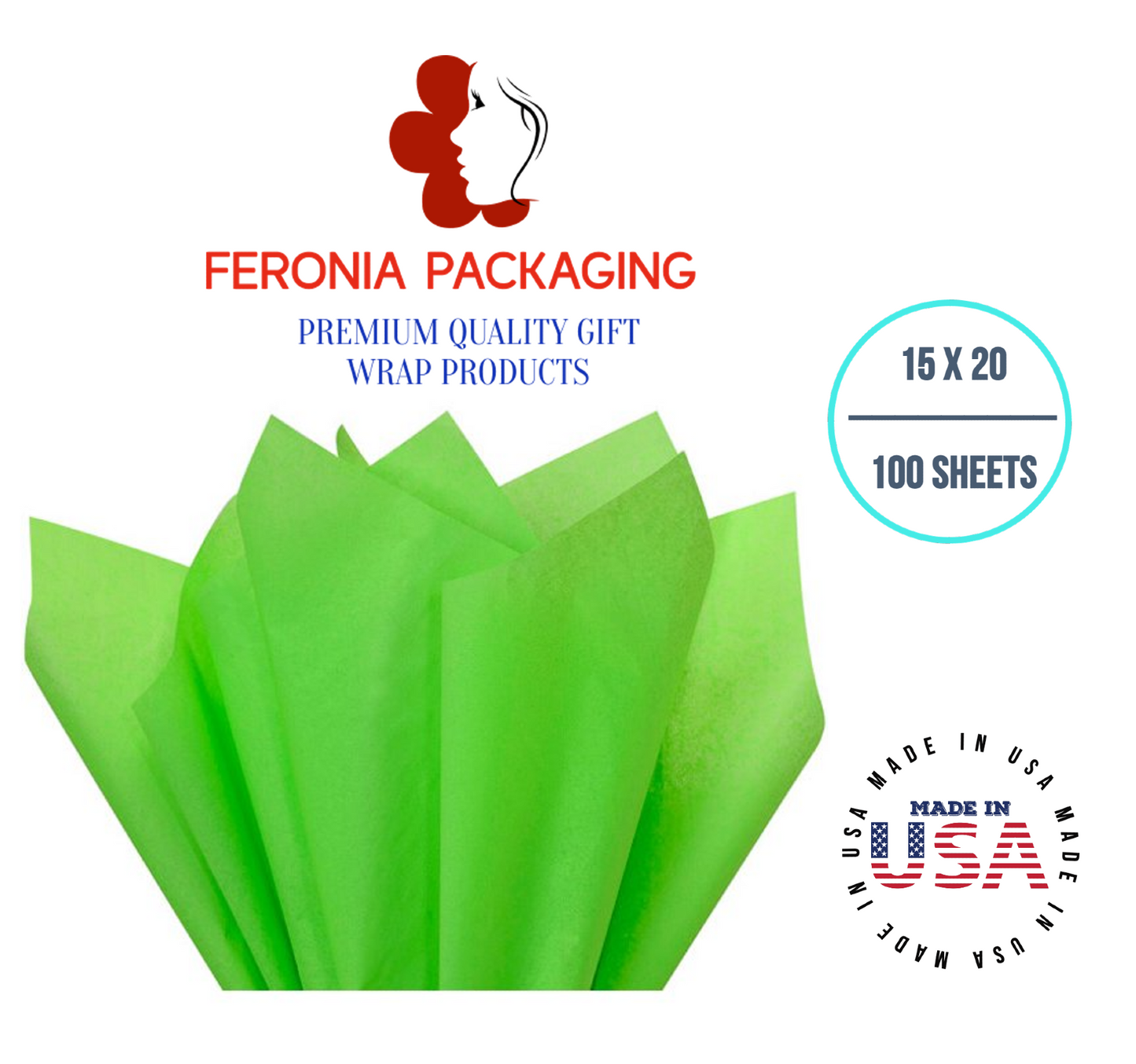 Groovy Green Tissue Paper Squares, Bulk 100 Sheets, Premium Gift Wrap and Art Supplies for Birthdays, Holidays, or Presents by Feronia packaging, Large 15 Inch x 20 Inch