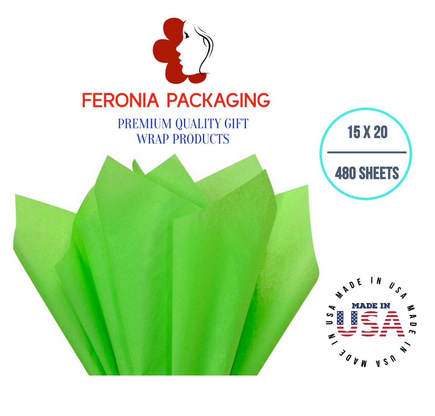 Groovy Green Tissue Paper Squares, Bulk 480 Sheets, Premium Gift Wrap and Art Supplies for Birthdays, Holidays, or Presents by Feronia packaging, Large 15 Inch x 20 Inch