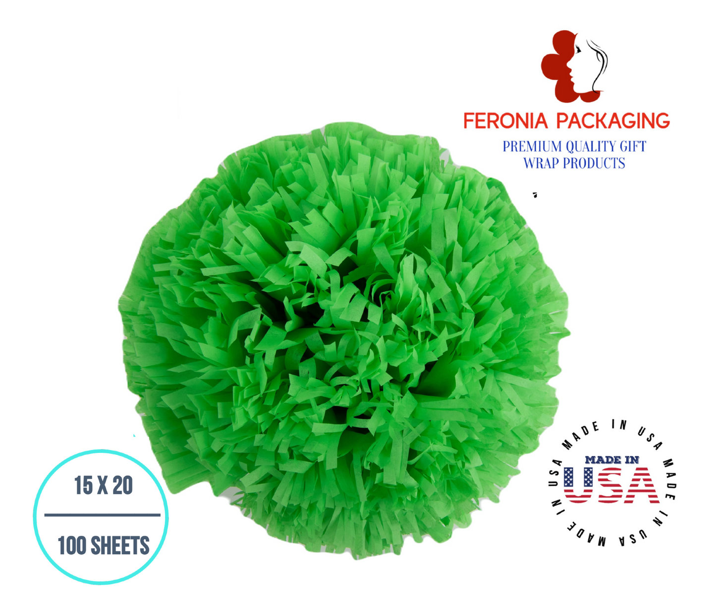 Groovy Green Tissue Paper Squares, Bulk 100 Sheets, Premium Gift Wrap and Art Supplies for Birthdays, Holidays, or Presents by Feronia packaging, Large 15 Inch x 20 Inch