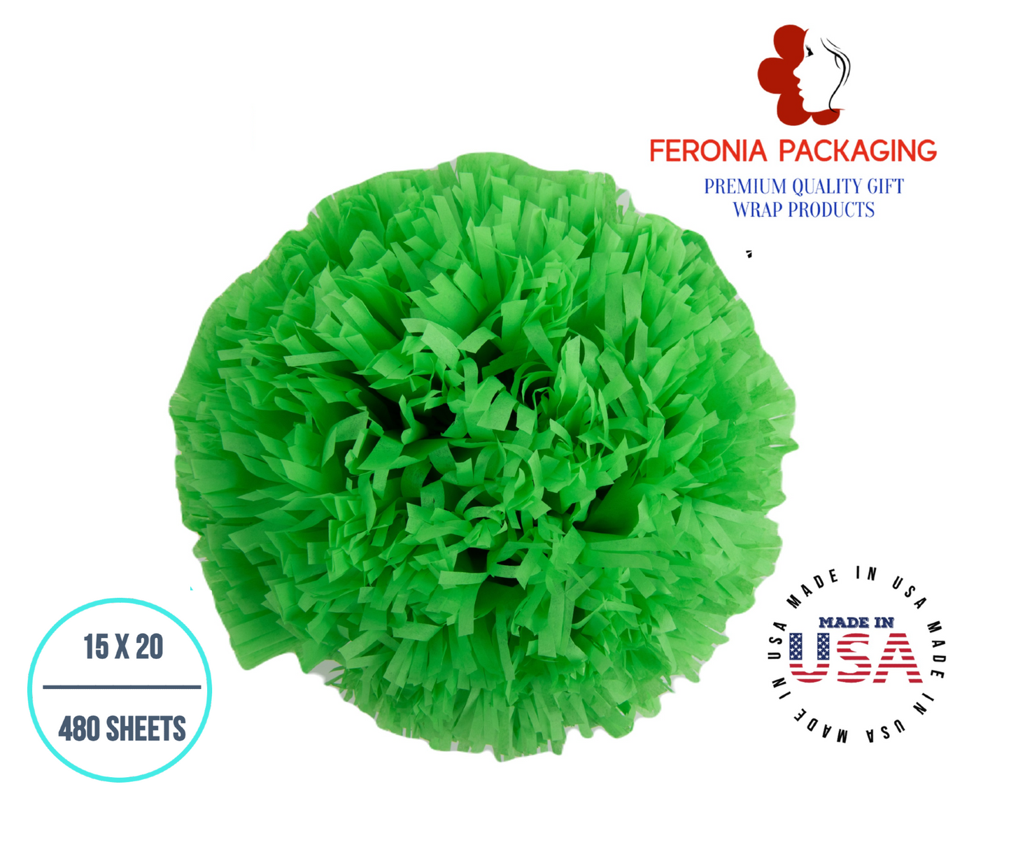 Groovy Green Tissue Paper Squares, Bulk 480 Sheets, Premium Gift Wrap and Art Supplies for Birthdays, Holidays, or Presents by Feronia packaging, Large 15 Inch x 20 Inch