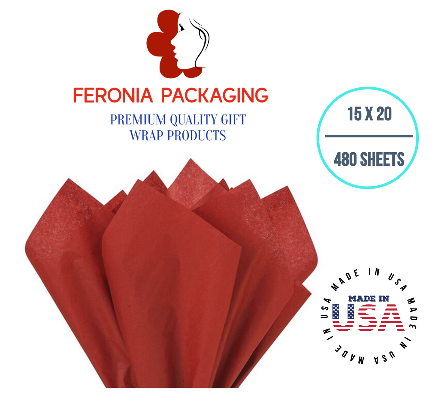 Scarlet Red Tissue Paper Squares, Bulk 480 Sheets, Premium Gift Wrap and Art Supplies for Birthdays, Holidays, or Presents by Feronia packaging, Large 15 Inch x 20 Inch