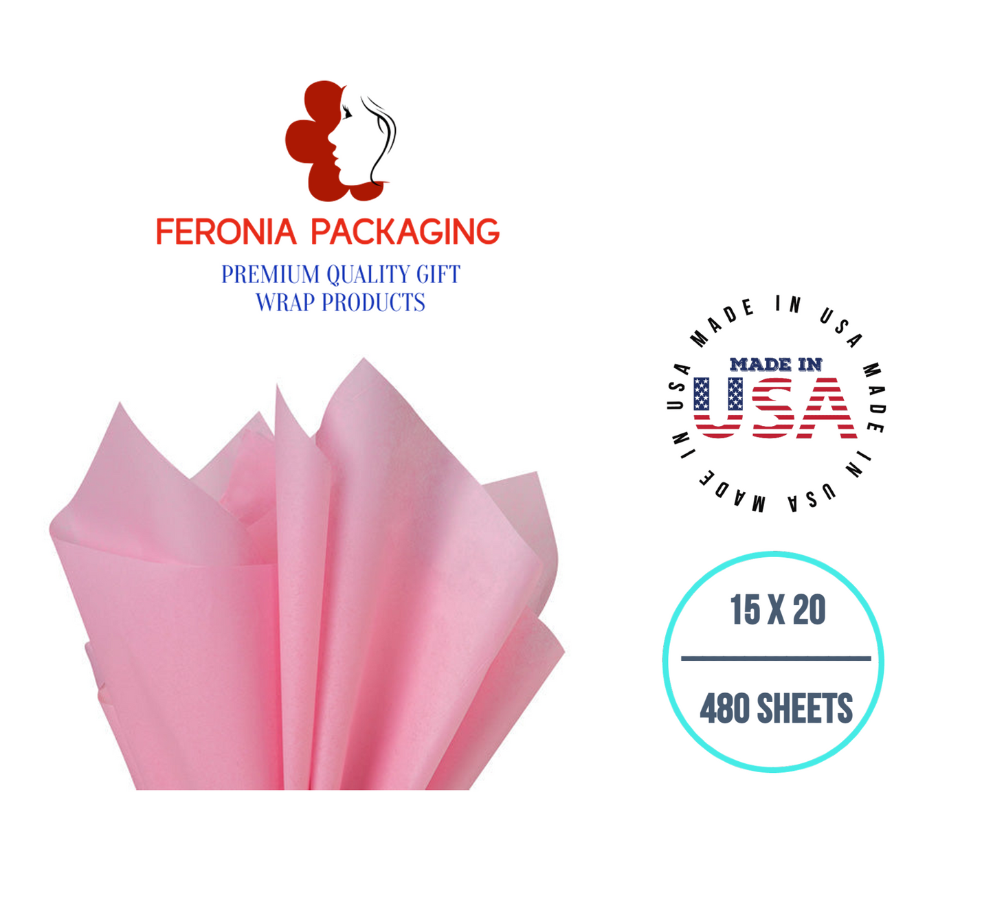 Pink Tissue Paper Squares, Bulk 480 Sheets, Premium Gift Wrap and Art Supplies for Birthdays, Holidays, or Presents by Feronia packaging, Large 15 Inch x 20 Inch