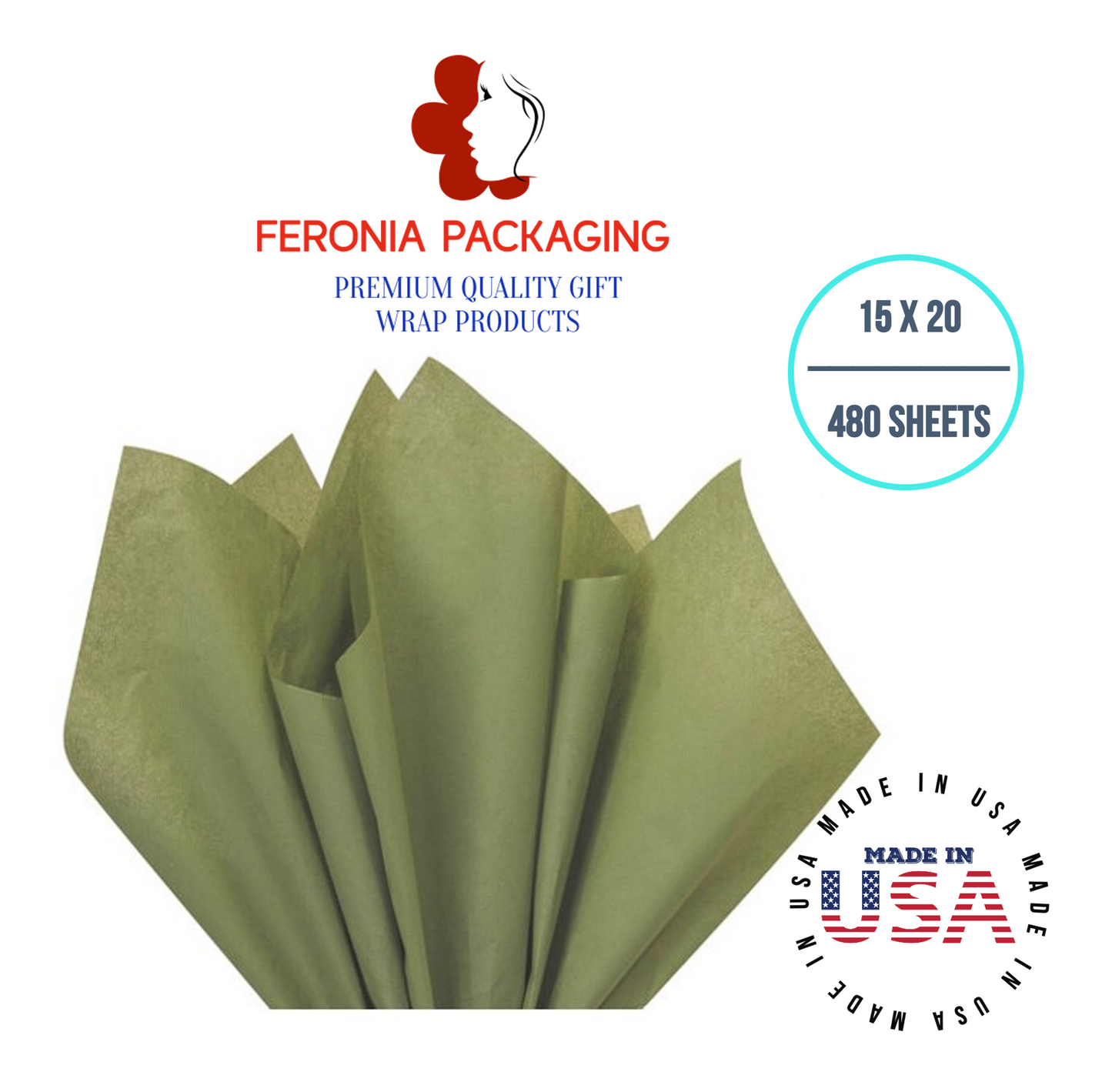 Tapestry Green Tissue Paper Squares, Bulk 480 Sheets, Premium Gift Wrap and Art Supplies for Birthdays, Holidays, or Presents by Feronia packaging, Large 15 Inch x 20 Inch