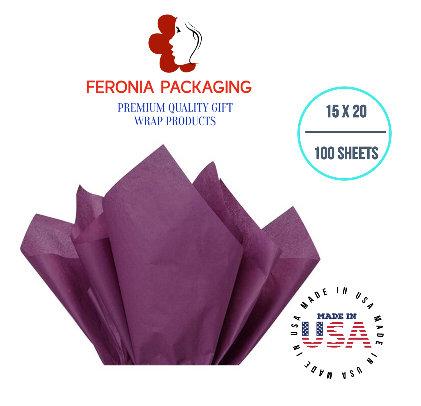 Plum Tissue Paper Squares, Bulk 100 Sheets, Premium Gift Wrap and Art Supplies for Birthdays, Holidays, or Presents by Feronia packaging, Large 15 Inch x 20 Inch