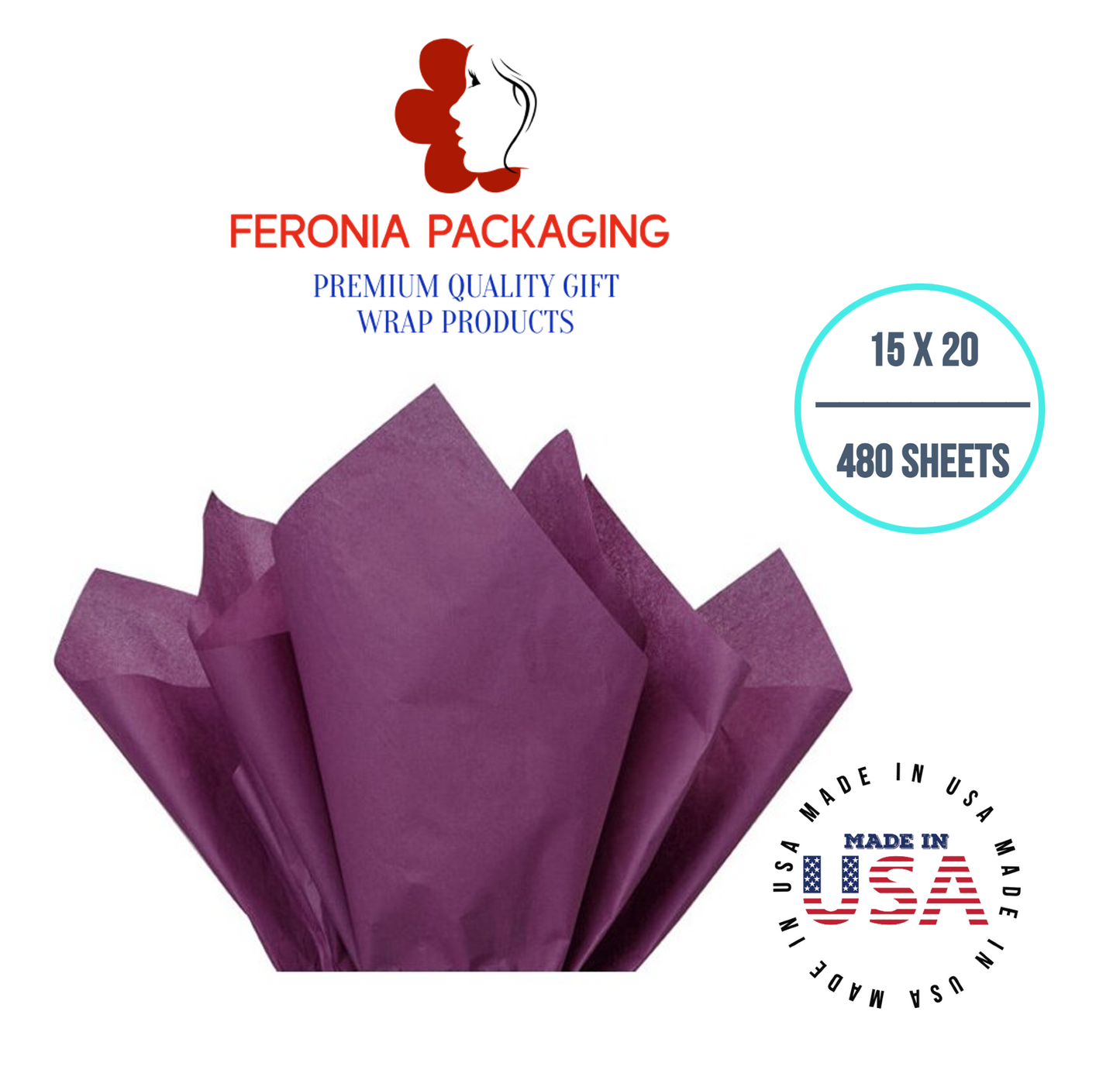 Plum Tissue Paper Squares, Bulk 480 Sheets, Premium Gift Wrap and Art Supplies for Birthdays, Holidays, or Presents by Feronia packaging, Large 15 Inch x 20 Inch