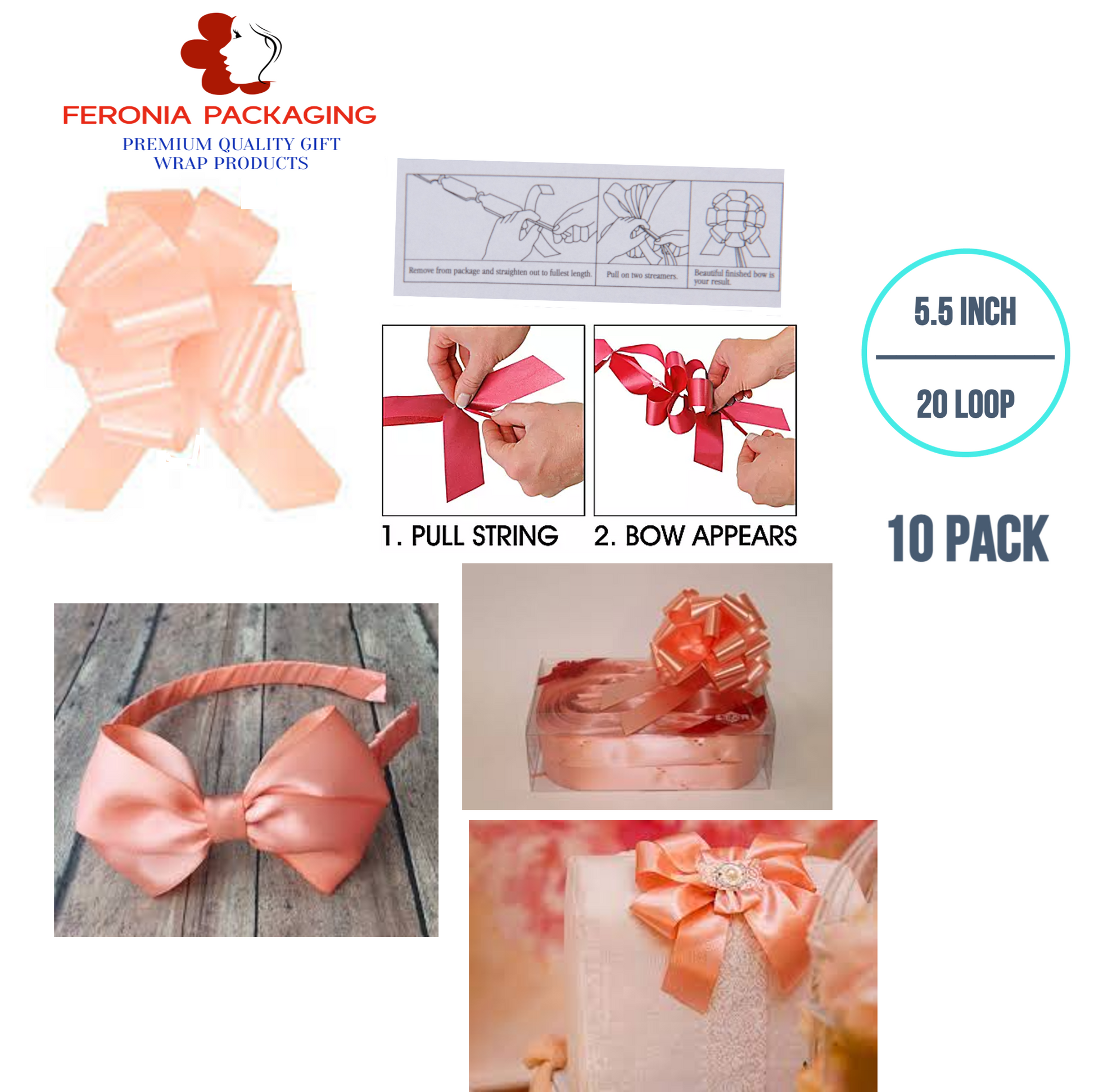 Feronia Packaging 10 Pieces Pull Bow for Gift Wrapping Gift Bows