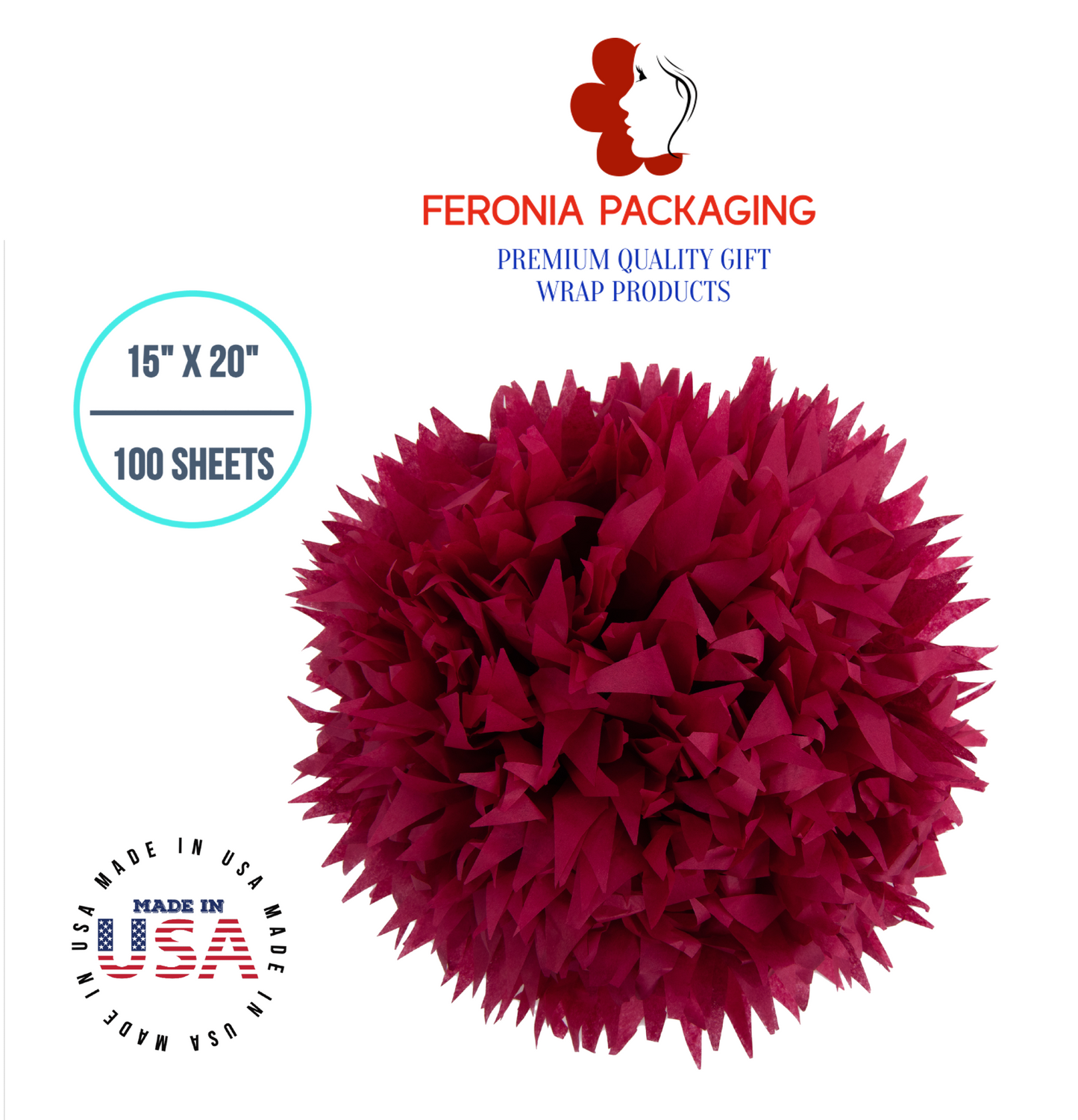 Cranberry Tissue Paper Squares, Bulk 100 Sheets, Premium Gift Wrap and Art Supplies for Birthdays, Holidays, or Presents by Feronia packaging, Large 15 Inch x 20 Inch