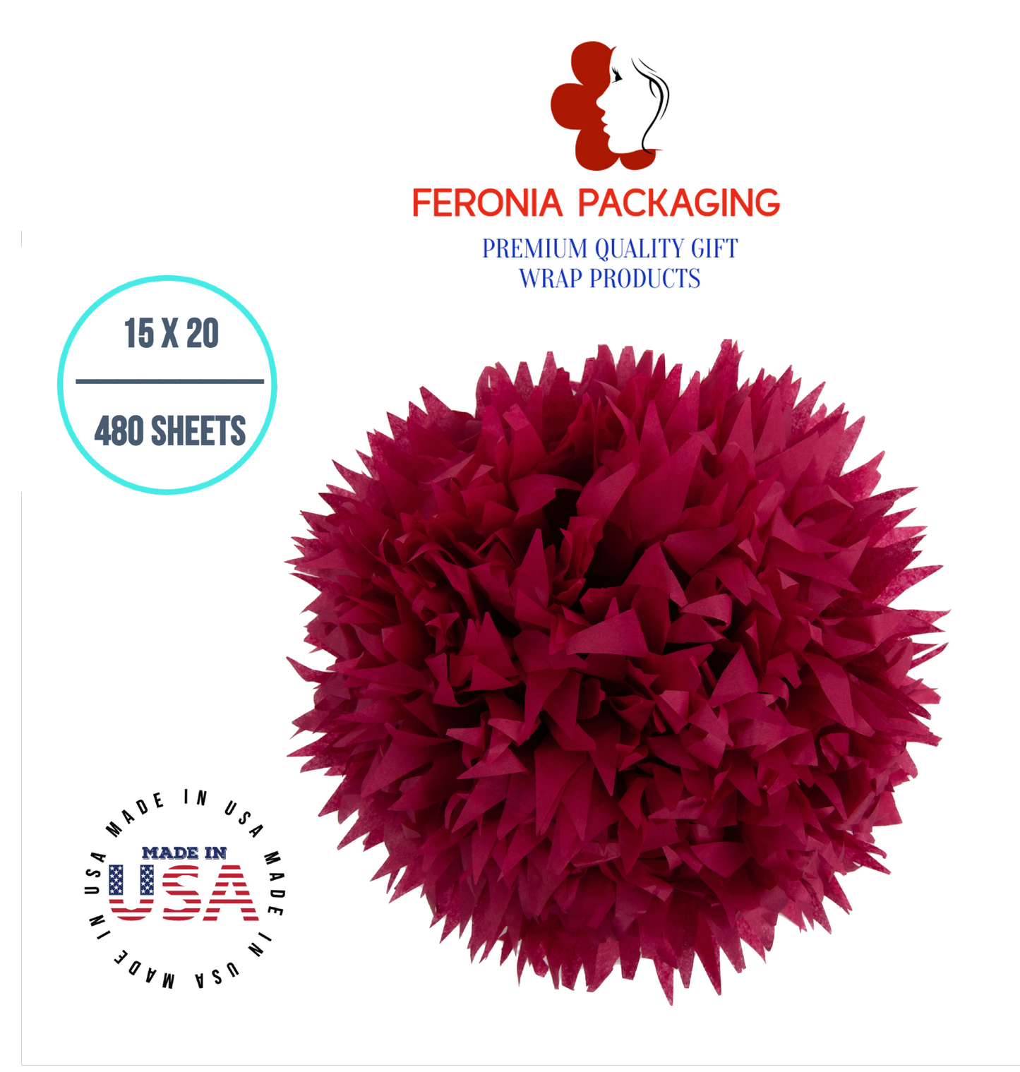 Cranberry Tissue Paper Squares, Bulk 480 Sheets, Premium Gift Wrap and Art Supplies for Birthdays, Holidays, or Presents by Feronia packaging, Large 15 Inch x 20 Inch