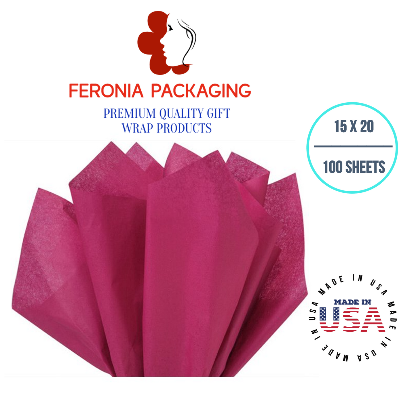 Cranberry Tissue Paper Squares, Bulk 100 Sheets, Premium Gift Wrap and Art Supplies for Birthdays, Holidays, or Presents by Feronia packaging, Large 15 Inch x 20 Inch