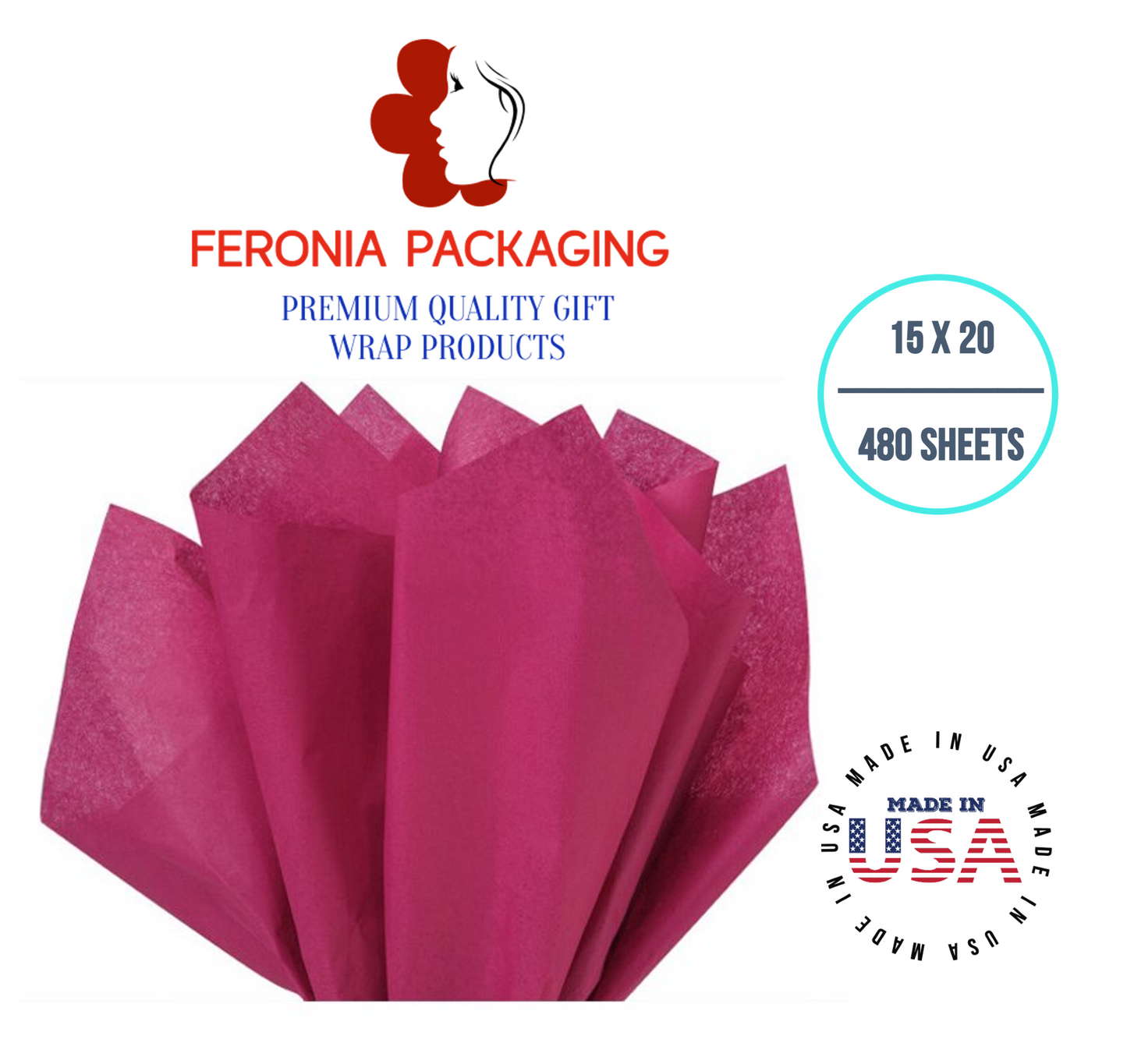 Cranberry Tissue Paper Squares, Bulk 480 Sheets, Premium Gift Wrap and Art Supplies for Birthdays, Holidays, or Presents by Feronia packaging, Large 15 Inch x 20 Inch