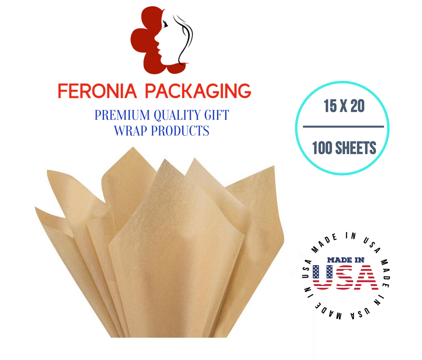 Desert Tan  Tissue Paper Squares, Bulk 100 Sheets, Premium Gift Wrap and Art Supplies for Birthdays, Holidays, or Presents by Feronia packaging, Large 15 Inch x 20 Inch