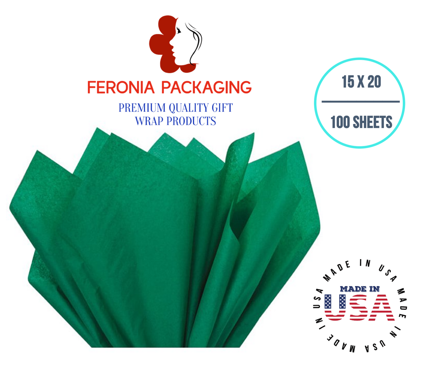 Emeralad Green Tissue Paper Squares, Bulk 100 Sheets, Premium Gift Wrap and Art Supplies for Birthdays, Holidays, or Presents by Feronia packaging, Large 15 Inch x 20 Inch