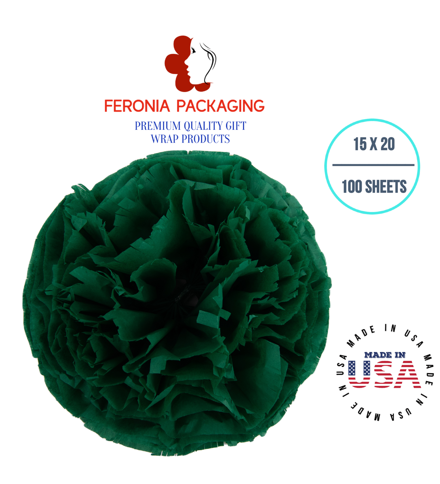 Emeralad Green Tissue Paper Squares, Bulk 100 Sheets, Premium Gift Wrap and Art Supplies for Birthdays, Holidays, or Presents by Feronia packaging, Large 15 Inch x 20 Inch