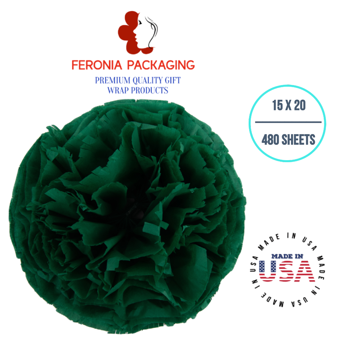Emeralad Green Tissue Paper Squares, Bulk 480 Sheets, Premium Gift Wrap and Art Supplies for Birthdays, Holidays, or Presents by Feronia packaging, Large 15 Inch x 20 Inch