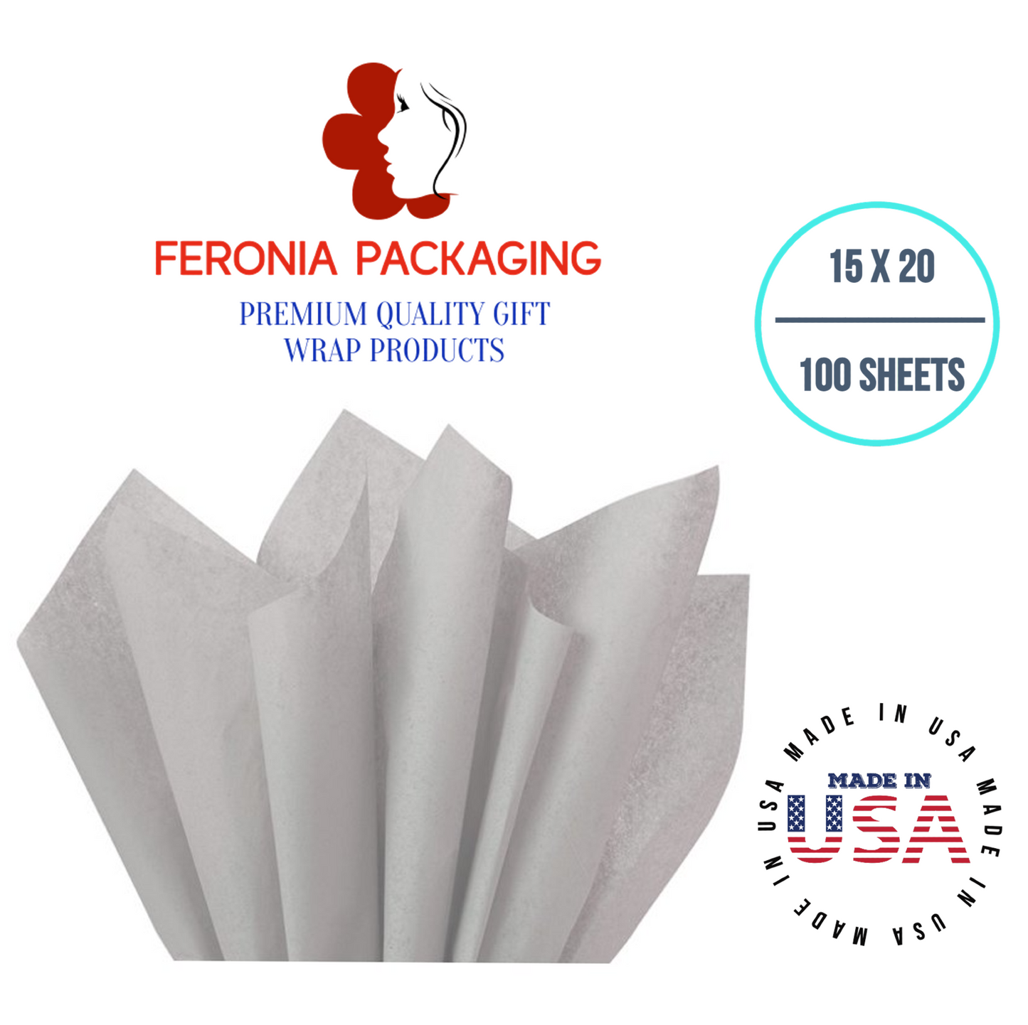 Gray Tissue Paper Squares, Bulk 100 Sheets, Premium Gift Wrap and Art Supplies for Birthdays, Holidays, or Presents by Feronia packaging, Large 15 Inch x 20 Inch