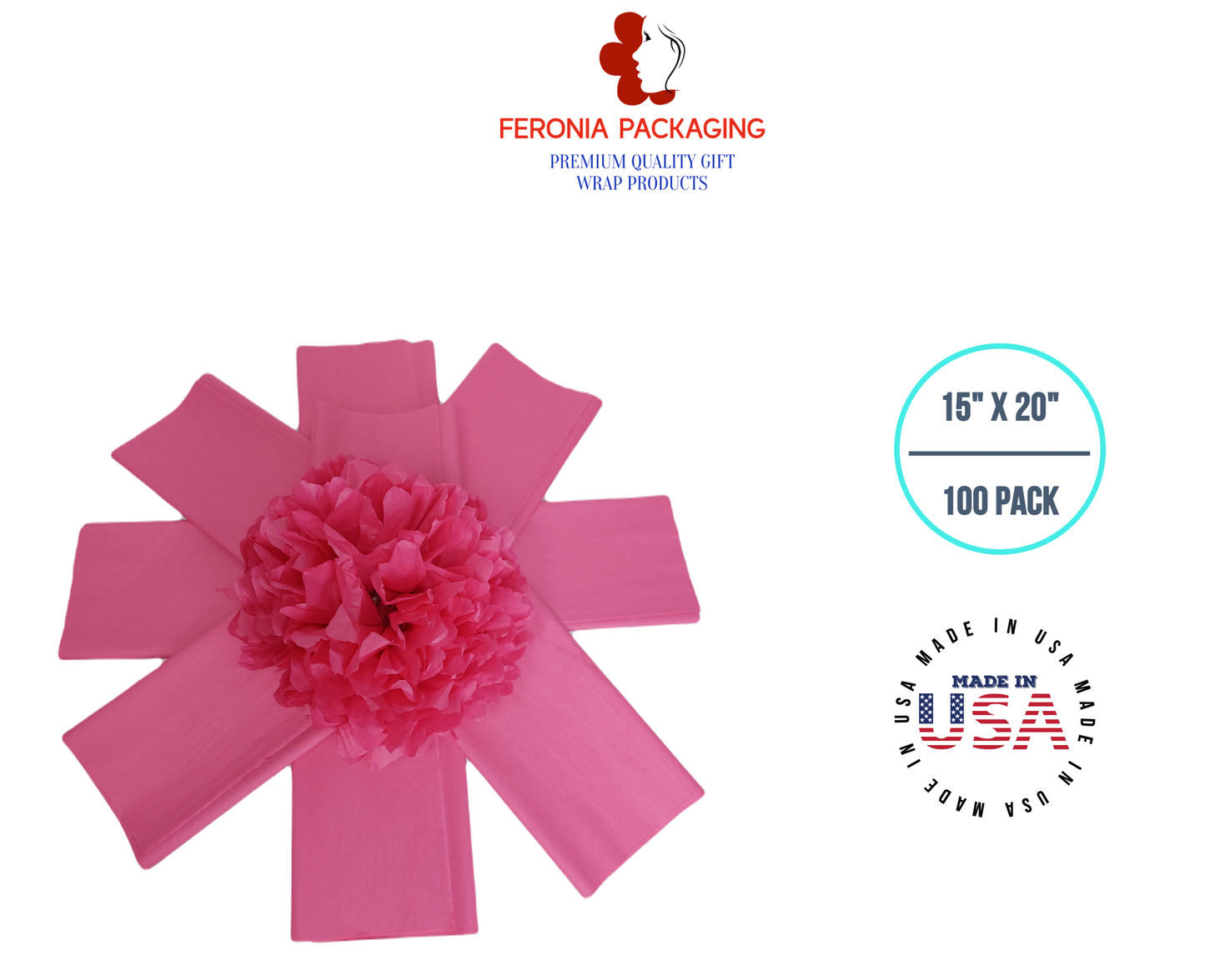 Hot Pink Bulk Tissue Paper 15 Inch x 20 Inch - 100 Sheets premium Tissue Paper