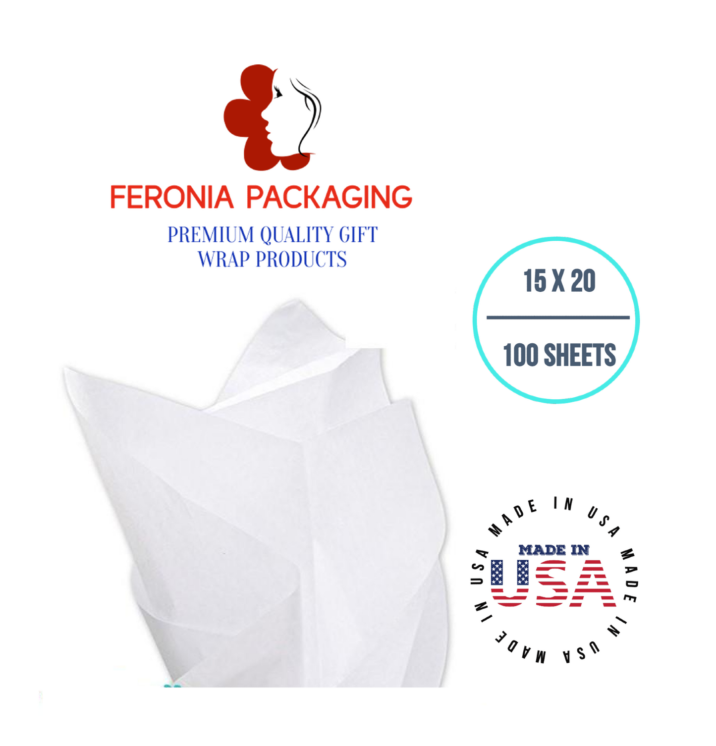 White Tissue Paper Squares, Bulk 100 Sheets, Premium Gift Wrap and Art Supplies for Birthdays, Holidays, or Presents by Feronia packaging, Large 15 Inch x 20 Inch