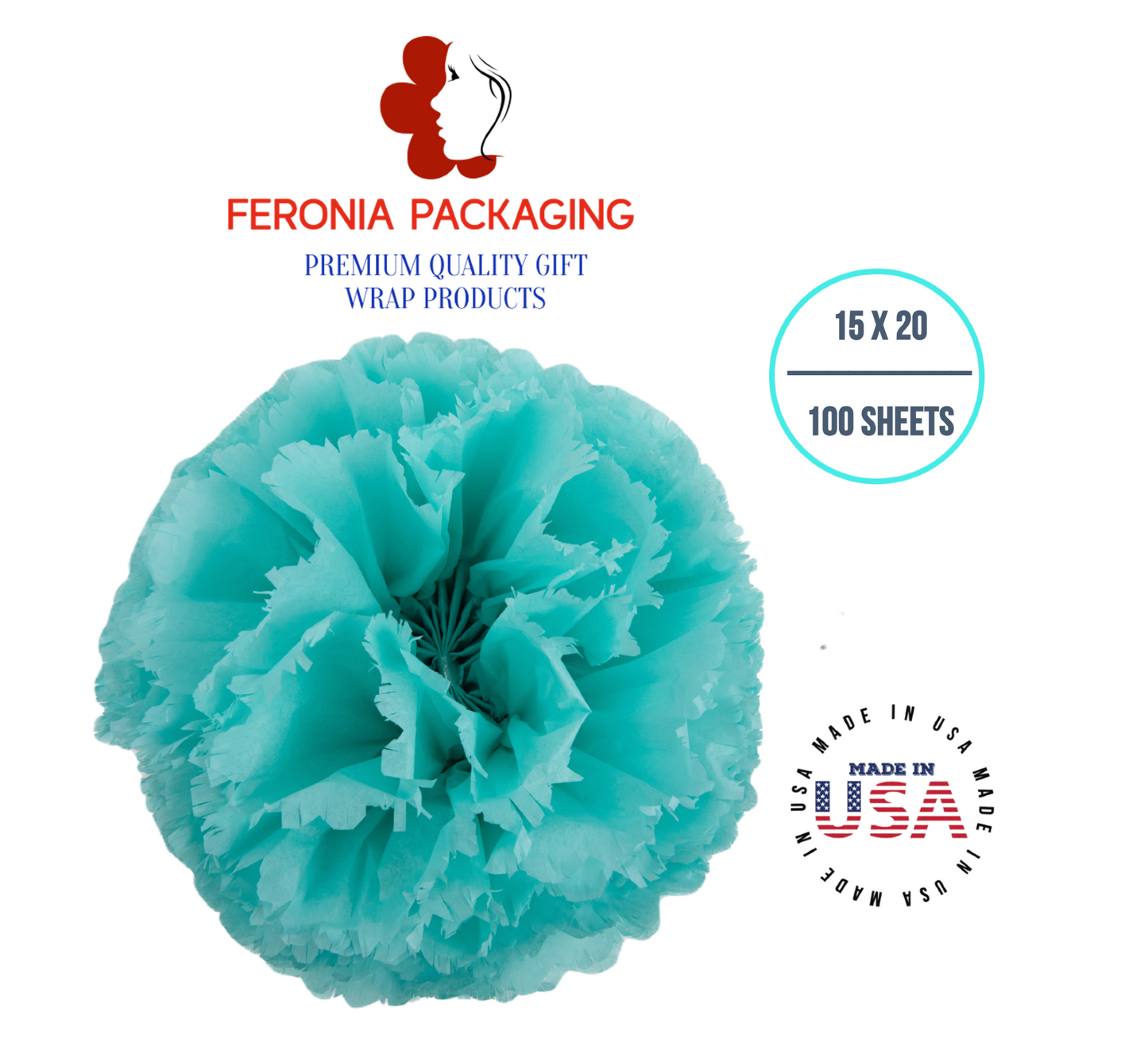 Aqua Blue Tissue Paper Squares, Bulk 100 Sheets, Premium Gift Wrap and Art Supplies for Birthdays, Holidays, or Presents by Feronia packaging, Large 15 Inch x 20 Inch