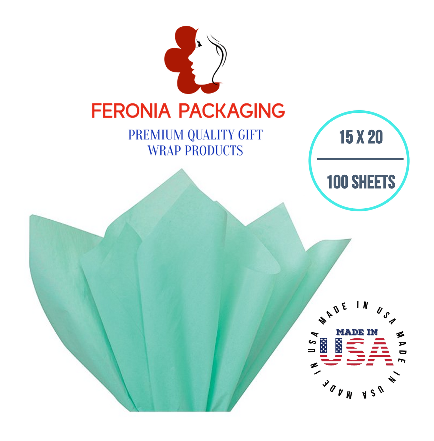 Aqua Blue Tissue Paper Squares, Bulk 100 Sheets, Premium Gift Wrap and Art Supplies for Birthdays, Holidays, or Presents by Feronia packaging, Large 15 Inch x 20 Inch