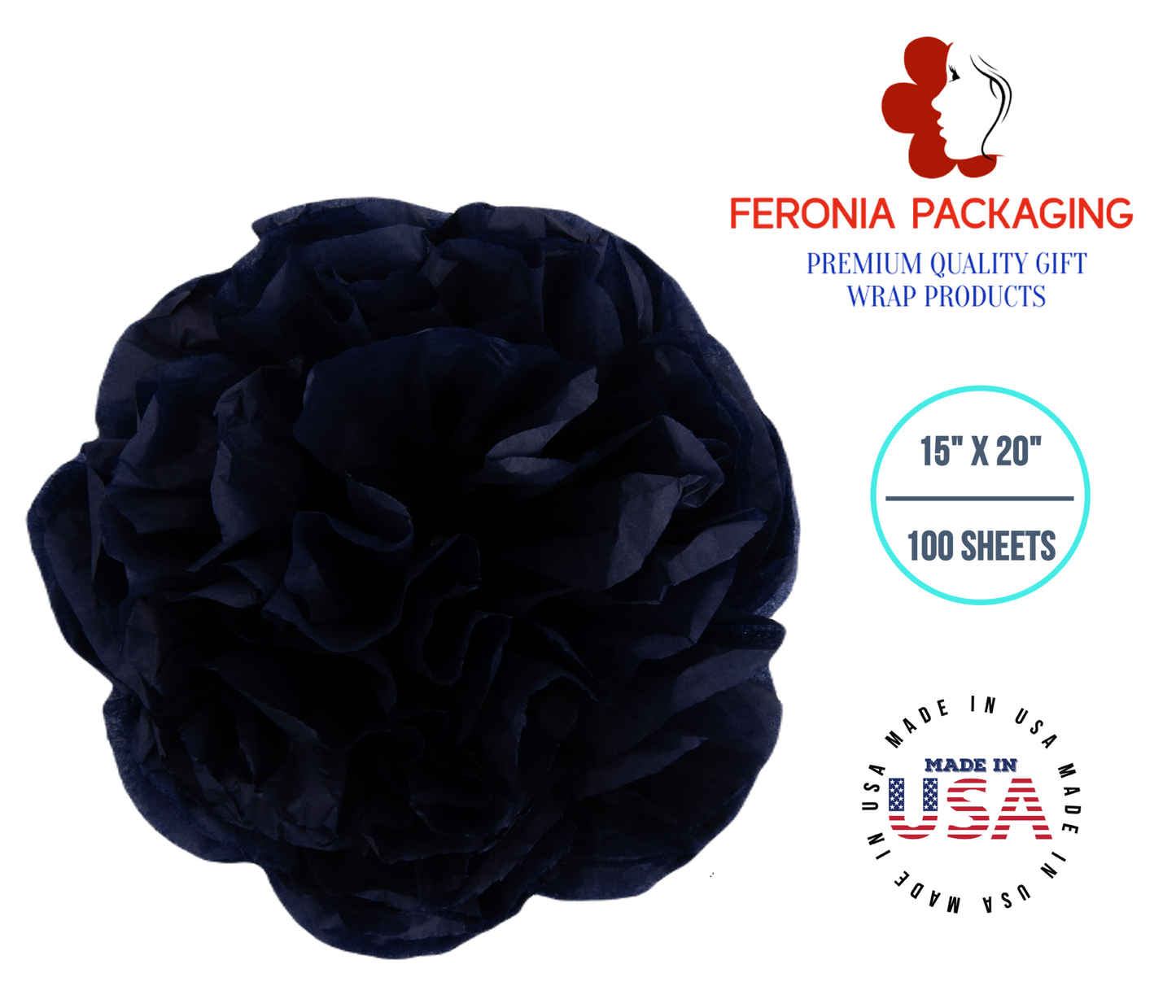 Black Tissue Paper Squares, Bulk 100 Sheets, Premium Gift Wrap and Art Supplies for Birthdays, Holidays, or Presents by Feronia packaging, Large 15 Inch x 20 Inch