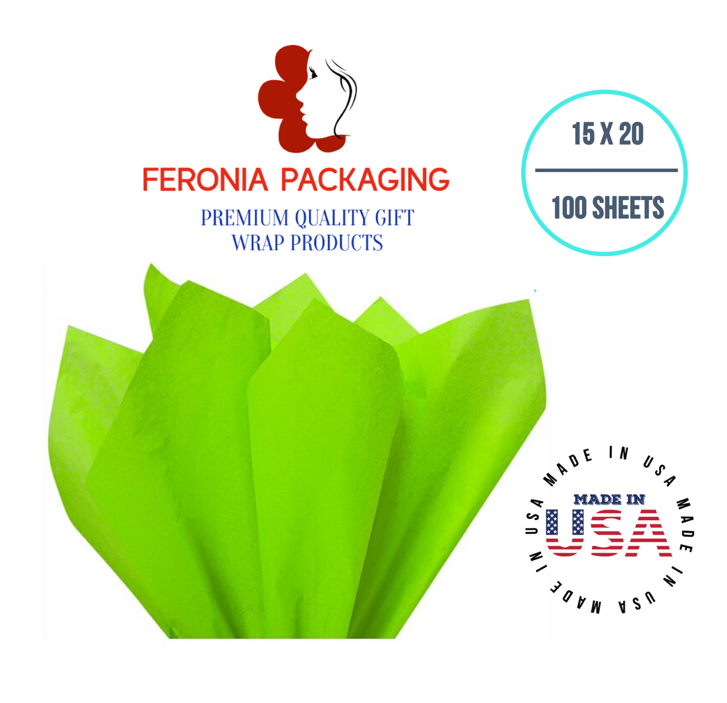 Bright Lime Tissue Paper Squares, Bulk 100 Sheets, Premium Gift Wrap and Art Supplies for Birthdays, Holidays, or Presents by Feronia packaging, Large 15 Inch x 20 Inch