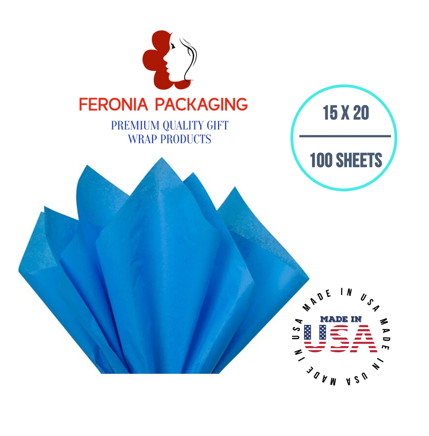 Brilliant Blue Tissue Paper Squares, Bulk 100 Sheets, Premium Gift Wrap and Art Supplies for Birthdays, Holidays, or Presents by Feronia packaging, Large 15 Inch x 20 Inch