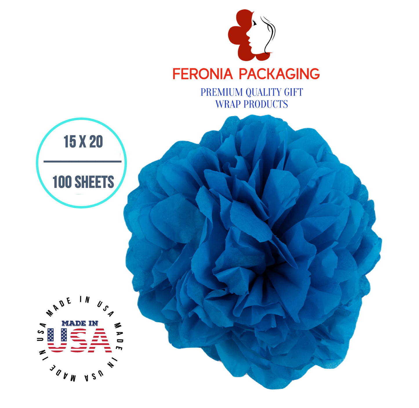 Brilliant Blue Tissue Paper Squares, Bulk 100 Sheets, Premium Gift Wrap and Art Supplies for Birthdays, Holidays, or Presents by Feronia packaging, Large 15 Inch x 20 Inch