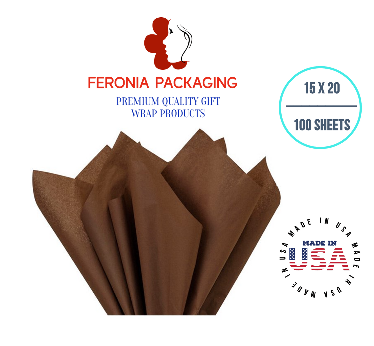 Chocolate Tissue Paper Squares, Bulk 100 Sheets, Premium Gift Wrap and Art Supplies for Birthdays, Holidays, or Presents by Feronia packaging, Large 15 Inch x 20 Inch