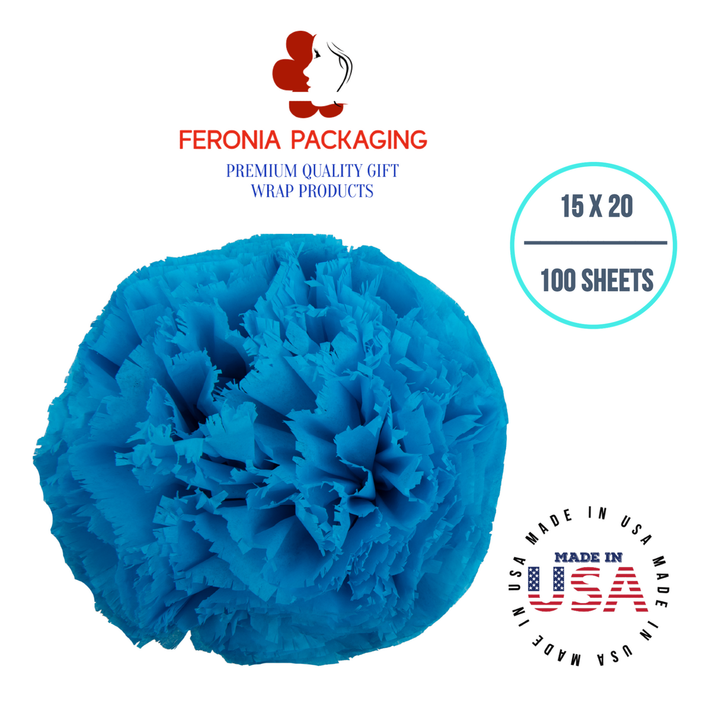 Turquoise Blue Tissue Paper Squares, Bulk 100 Sheets, Premium Gift Wrap and Art Supplies for Birthdays, Holidays, or Presents by Feronia packaging, Large 15 Inch x 20 Inch