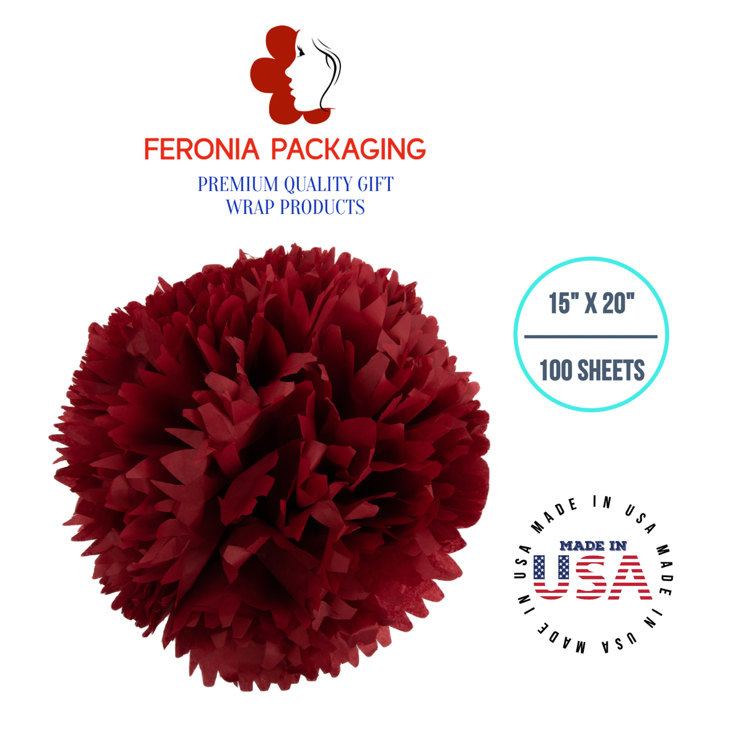 Scarlet Red Tissue Paper Squares, Bulk 100 Sheets, Premium Gift Wrap and Art Supplies for Birthdays, Holidays, or Presents by Feronia packaging, Large 15 Inch x 20 Inch