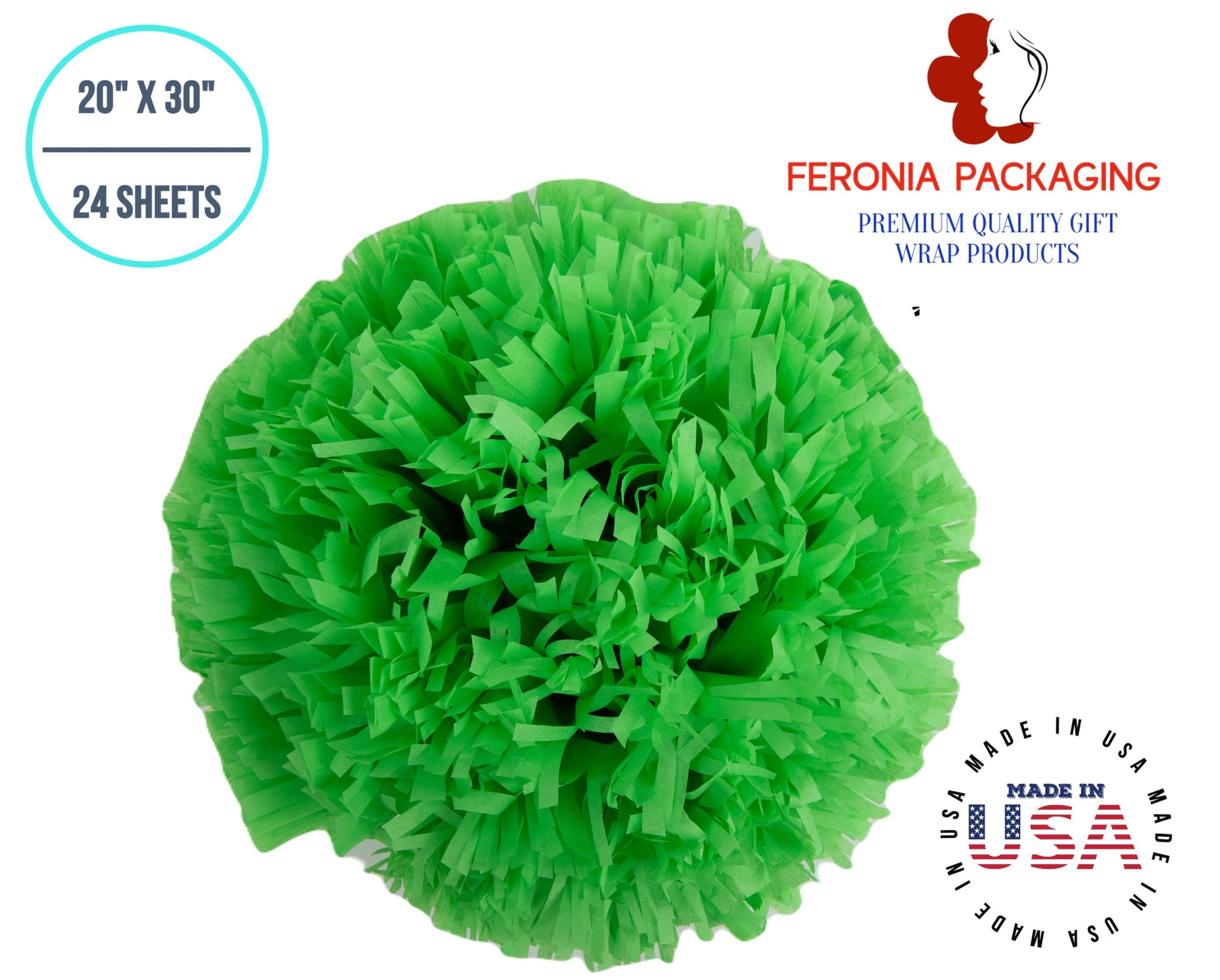 Groovy Green Tissue Paper Squares, Bulk 24 Sheets, Premium Gift
